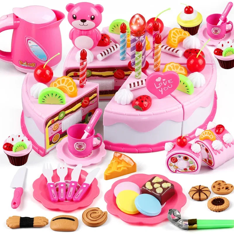 Pretend Play Tea Set Utensils Cut Kids Play House Birthday Cake Toys Children Toy Food Cake Model Girl Simulation Kitchen Coffee.