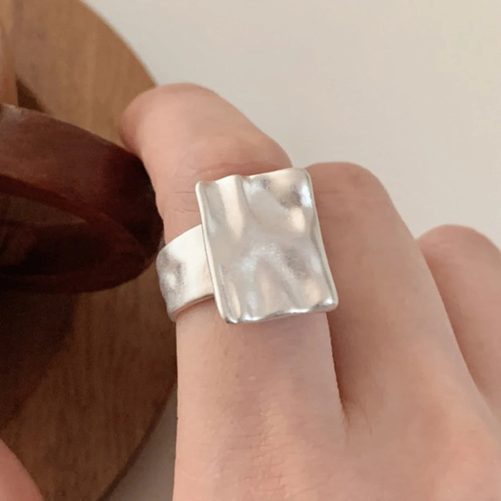 PANJBJ 925 Sterling Silver Geometry Crystal Ring For Women Ellipse Exaggerated Punk Water Drop Open Jewelry Gift Dropshipping.