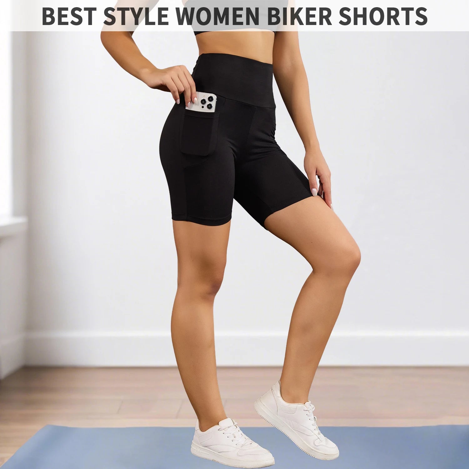 High Waisted Biker Shorts For Women With Pockets Super Soft No See Through Workout Running Yoga Athletic Push Up Gym.