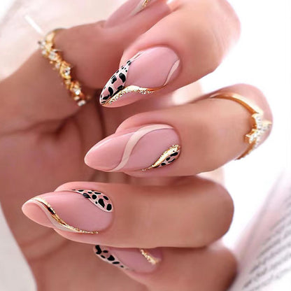24Pcs French False Nails Almond Fake Nails with Glue Press on White Edge Design Wearable Simple Ins Pink Stiletto Nail Tips.