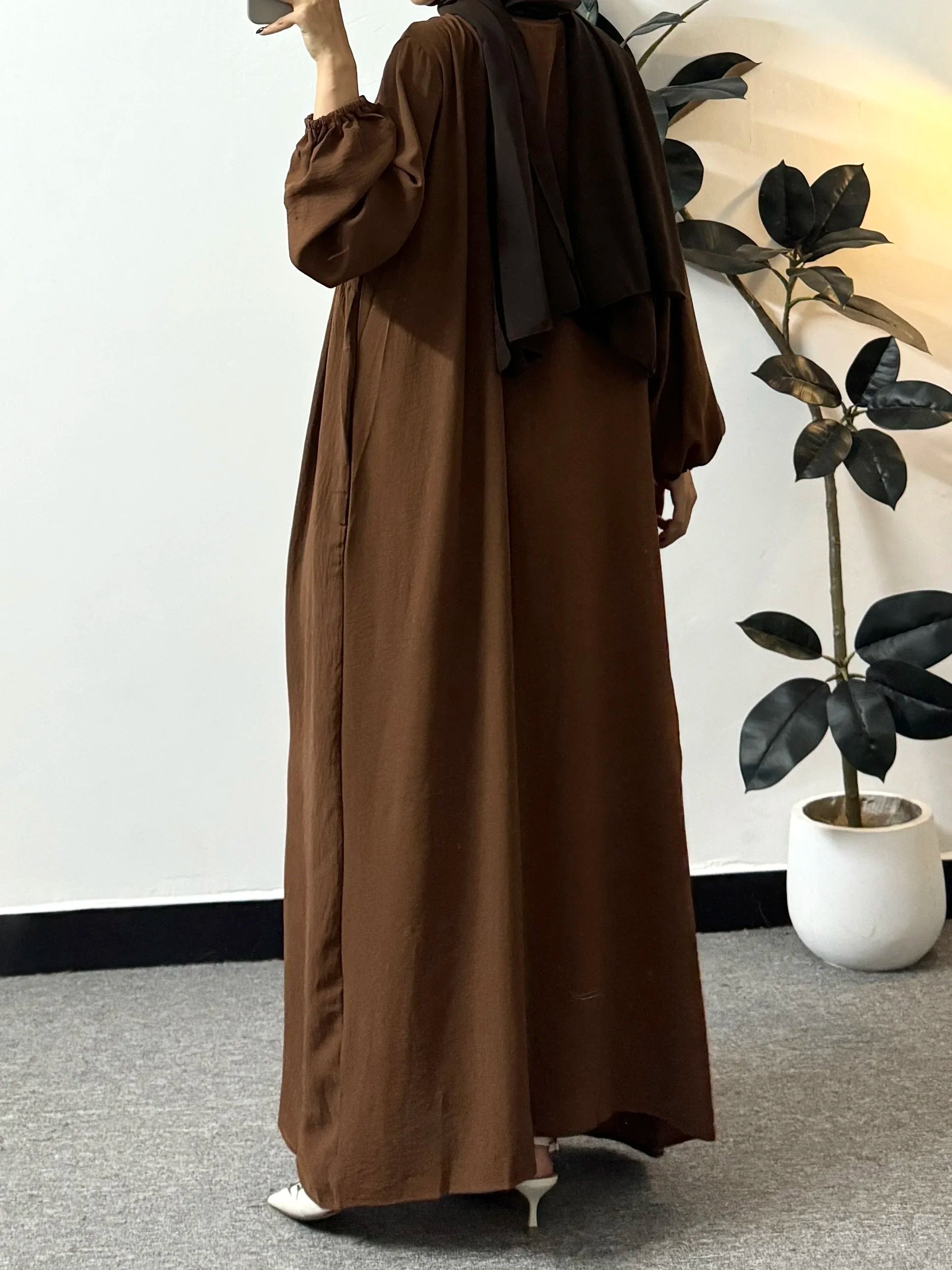 Full Sleeve Loose Maxi Prayer Dress Muslim Modest Dresses Jilbabs Casual Solid Pockets Robe Long Ramadan Dress Women Abayas.
