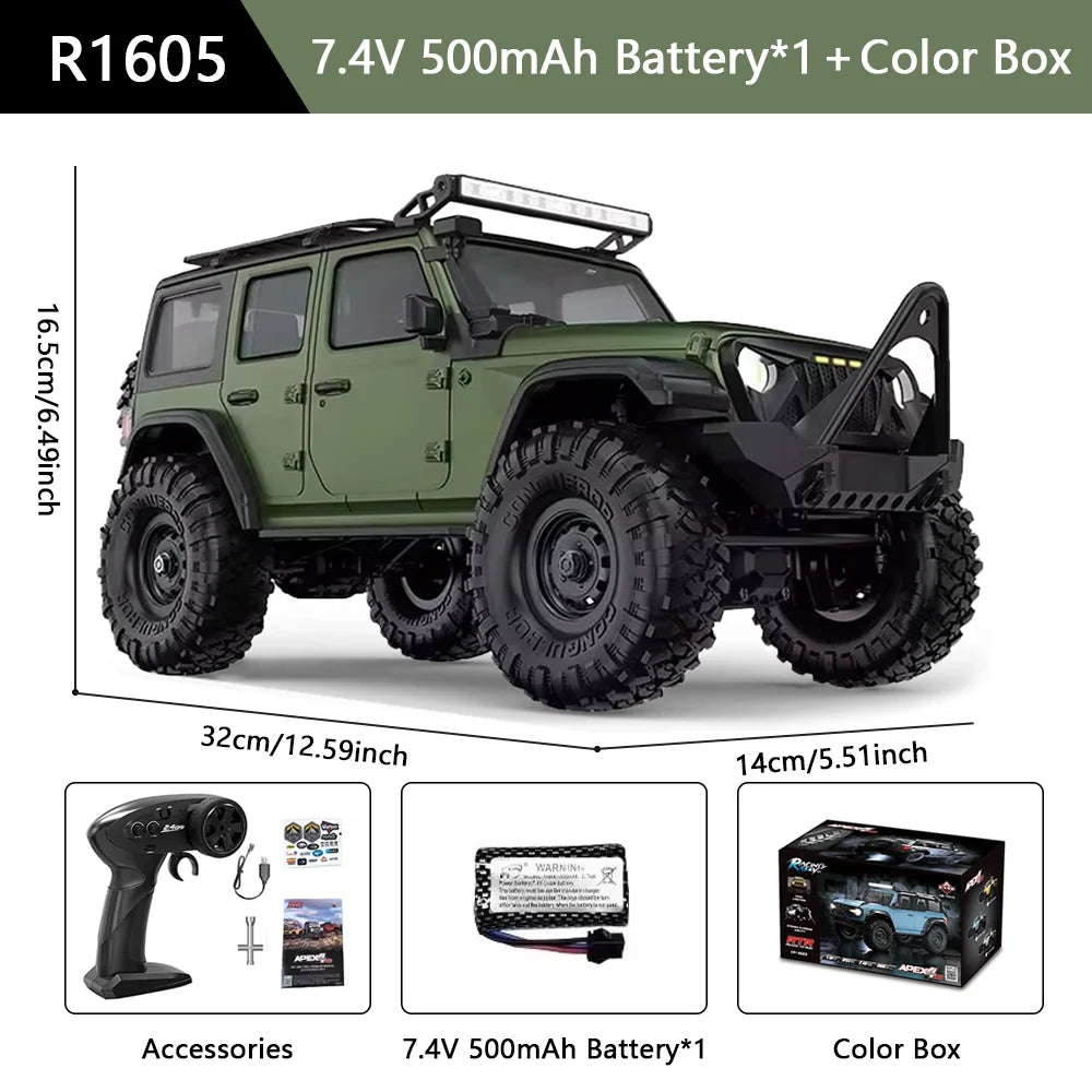 HB R1601 RC Car 1:16 2.4G 4WD Off-Road Remote Control Cars with LED Crawler Trucks Climbing Vehicle Model Toys for Kids Adult