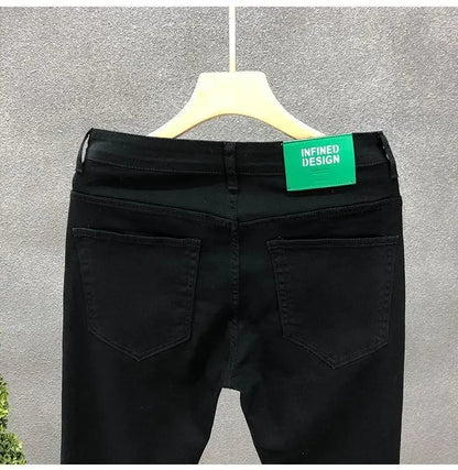 High-End Slim Fit Black White Men's Jeans Elastic Straight Leg Summer Thin Denim Casual Fashion Brand AE Stock Origin China