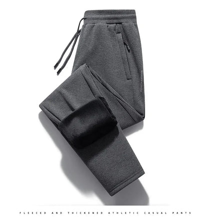 Herbst/Winter Fleece-gefütterte Herren-Hose mit Reißverschluss, warmes Fuß, Freizeithose, Übergröße, lockere Passform, gerade Bein-Jogginghose, trendig