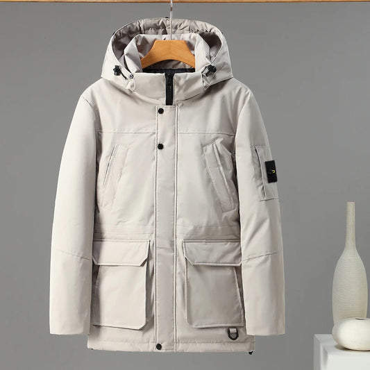 Compass Top Patch Italian Luxury Style  men's Solid color pointy collar single-breasted quilted jacket Nylon Grade 3 waterproof.