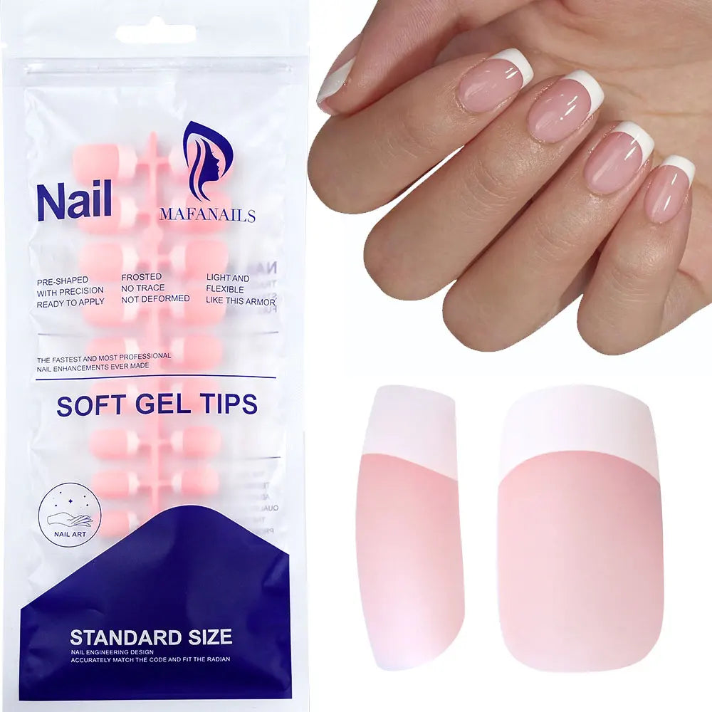 120/150pcs Matte White French Gel Nail Tips Medium Almond Nude Press On Nails 0.75-2.6cm Pink/Nude ABS Soft Gel Nail Flase Tips.