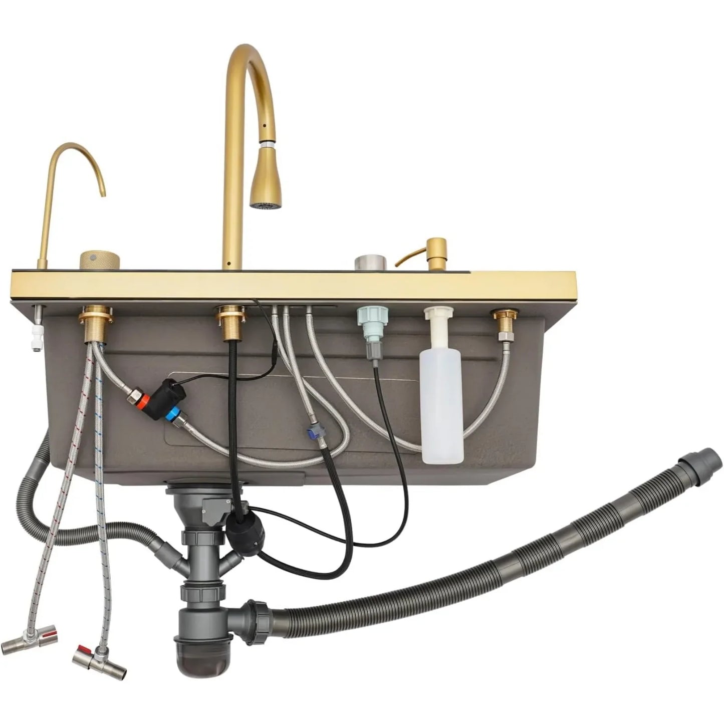 75x46x22cm,gold Digital Display Sink Pull-out Faucet Multifunctional Kitchen Sink , Adjustable Temperature with 360° Cup Washing