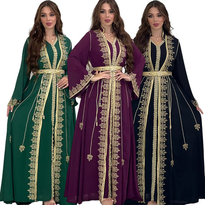 Eid muslimische Frauen Party Stickerei Kleider 2 Stück Set Jalabiya Ramadan Islam Vestidos arabische Robe Marokko Dubai Abayas Kaftan.