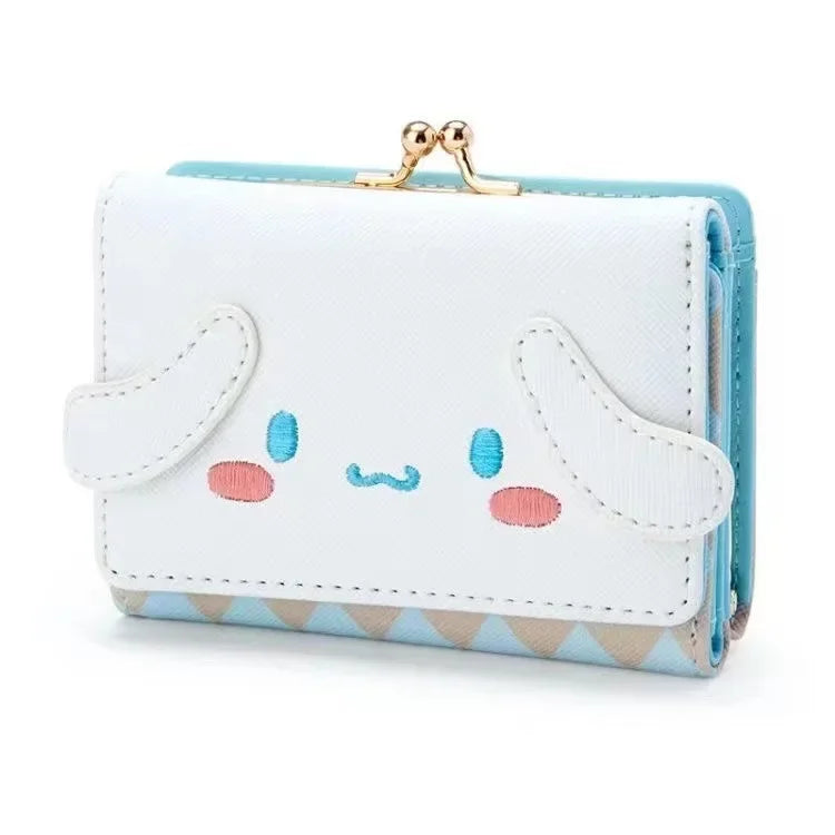 Sanrio Hello Kitty Bag Kawaii Cinnamoroll My Melody Kuromi Casual Fashion PU Leather Wallet Cute Folding Card Bag Birthday Gifts.
