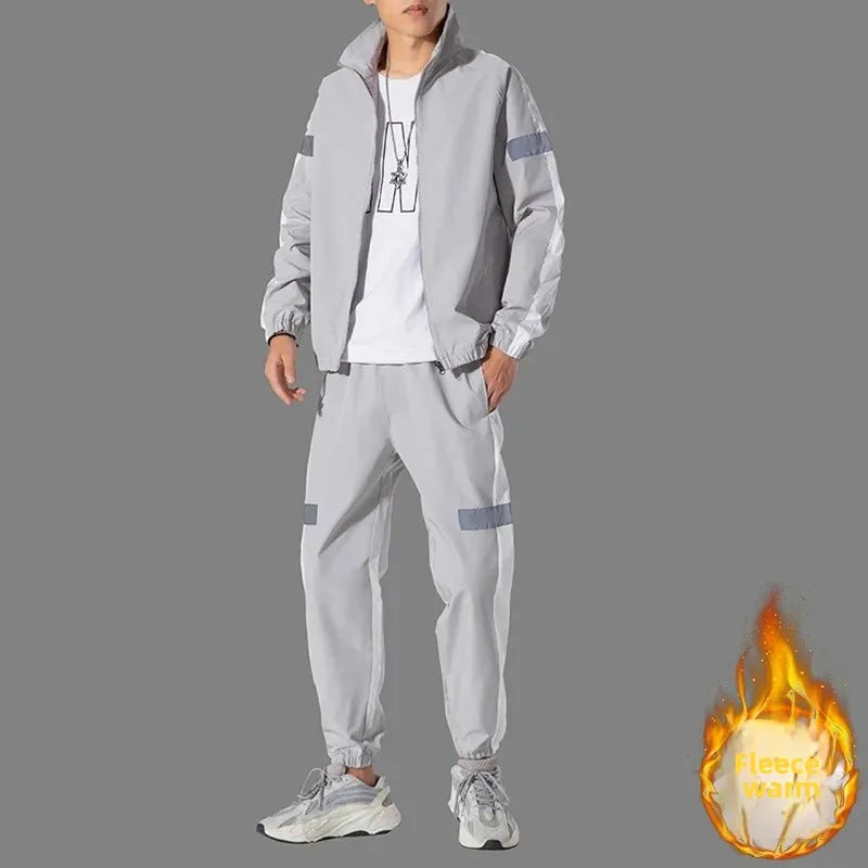 Trendy Men's Sportswear Set Casual Open Cardigan Sweatshirt Jacket with Pants Autumn Winter New Style Cross-Border Clothing