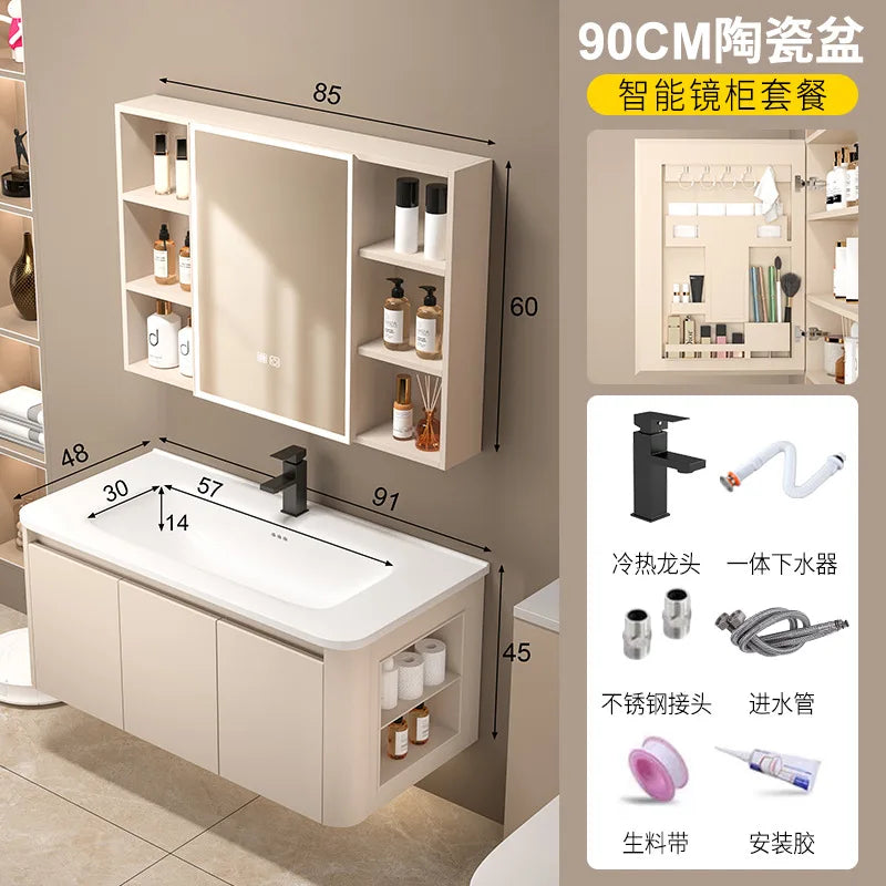 Space Badezimmerschrank aus Aluminium mit Wabenbogen und Seitenschrank, Waschbecken-Kombination, WC-Waschbecken, integrierte Keramik