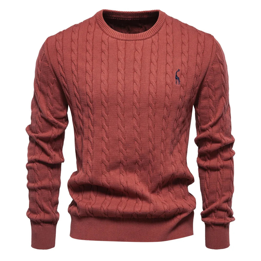 2024 High-quality Men's Sweater Pullover New Deer Embroidery Solid Color Knitted Sweater Men's Knit Sweaters  Men Clothing.