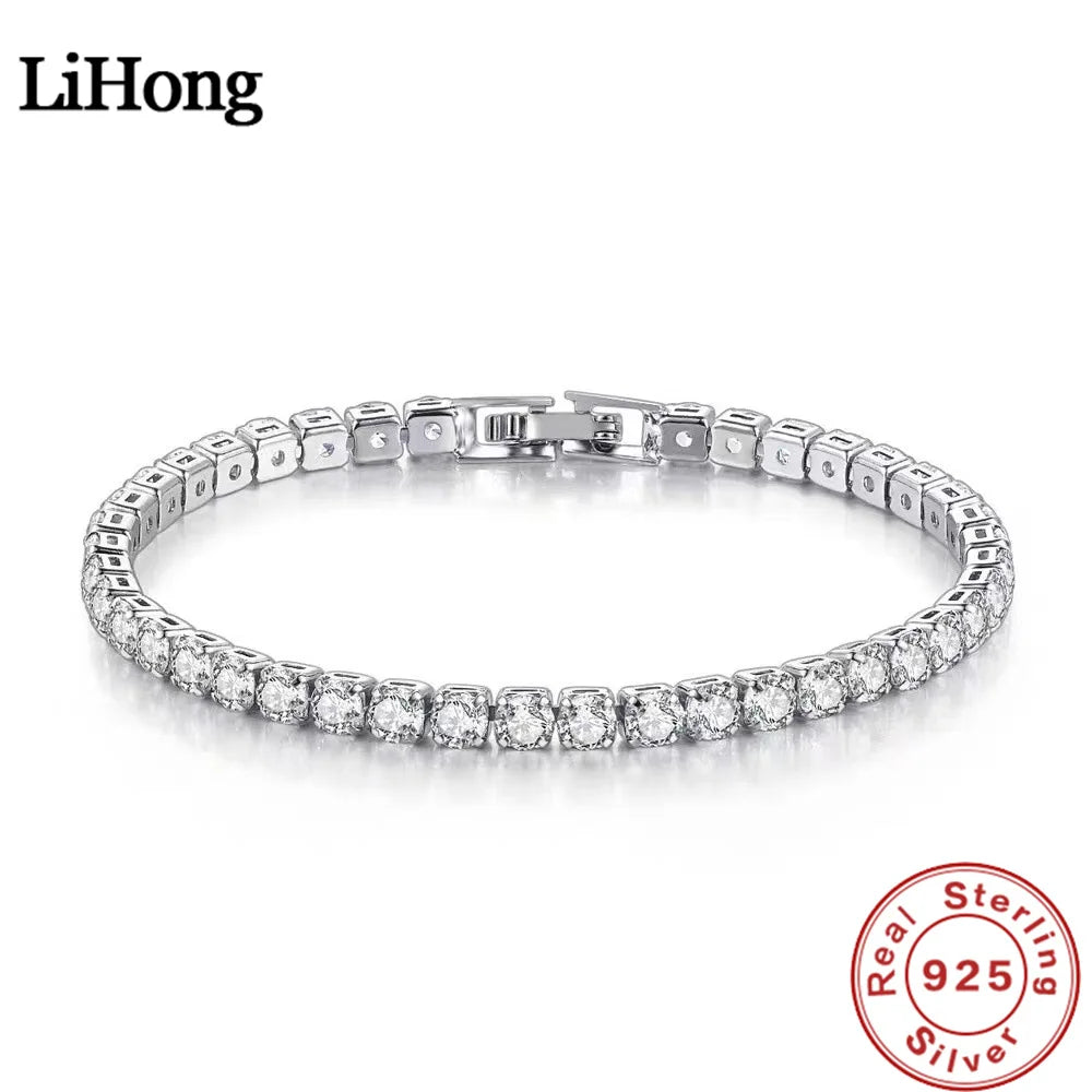 Lihong S925 Sterling Silver Bracelet Zirconia Tennis Ball Women Fashion Simple Engagement Wedding Charm Jewelry 4mm 16-20cm.