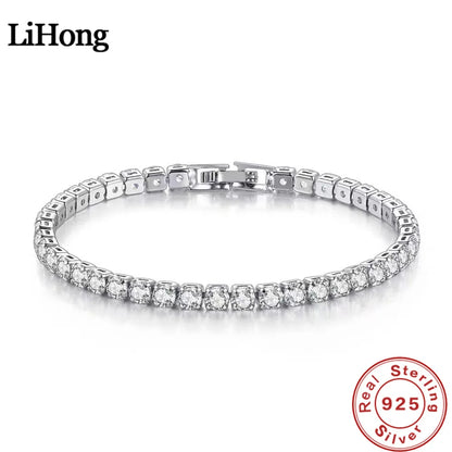 Lihong S925 Sterling Silver Bracelet Zirconia Tennis Ball Women Fashion Simple Engagement Wedding Charm Jewelry 4mm 16-20cm.