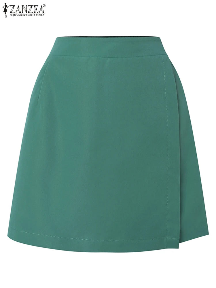 ZANZEA Women Summer Sports Shorts Korean Fashion Culottes 2025 Solid Casual Culotte Pant Elastic High Waist Shorts Streetwear.