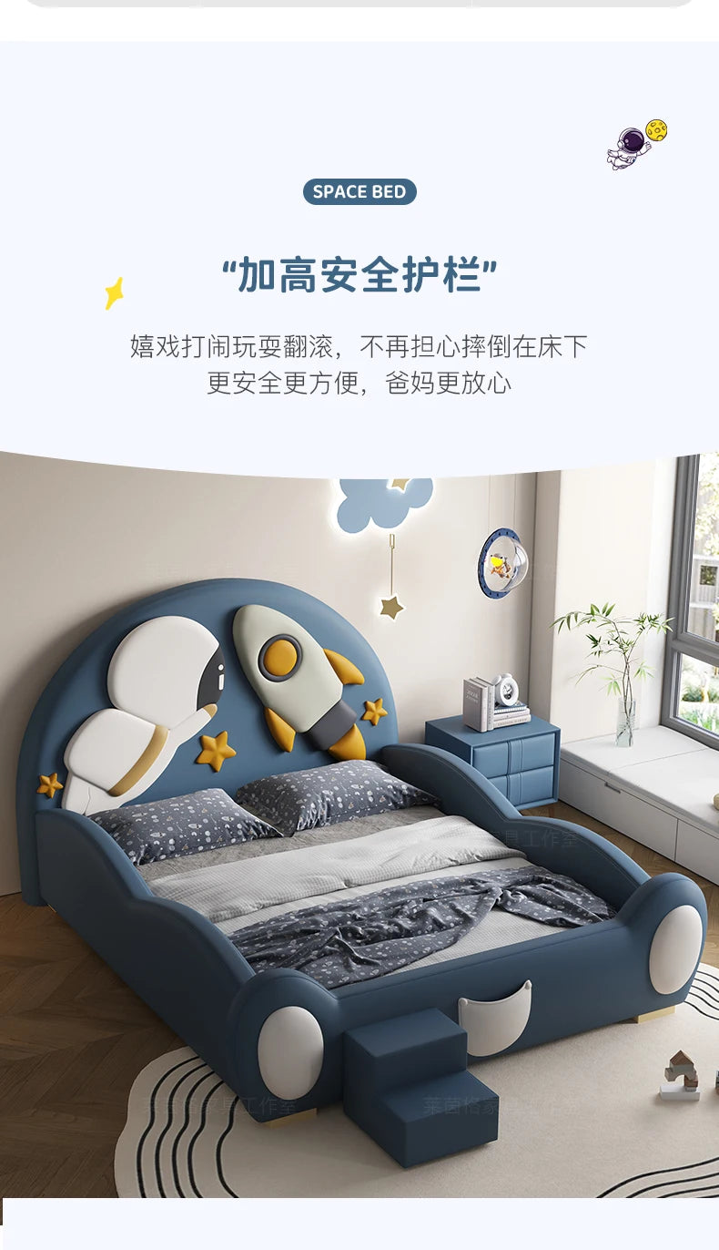 120 x 200 cm, blaues King-Size-Einzelbett, Doppelrahmen, luxuriös, 150 x 200 Heimpadder, Kinderbett, Kopfteil, zum Spielen auf einer Rutsche, Schlafzimmermöbel