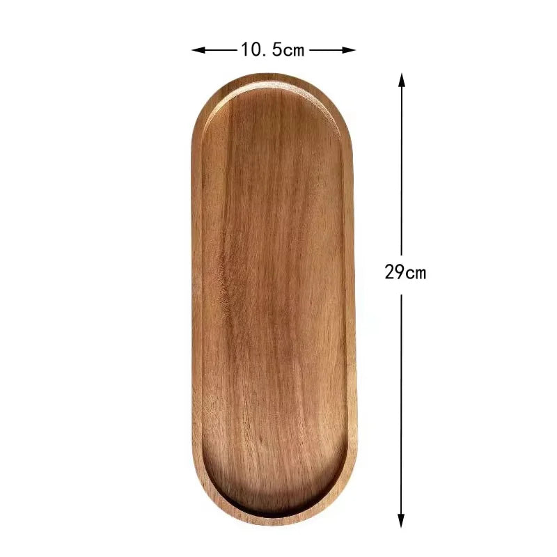 Japanese Acacia wooden tray rectangular dinner plate heat insulation solid wood grain oval bread.