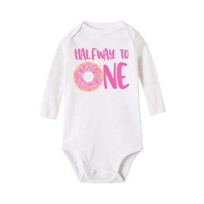 Halber Weg zu einem Geburtstag Baby Bodysuit Langarm Mädchen und Jungen Stram pler Baby Party Overall Kleidung