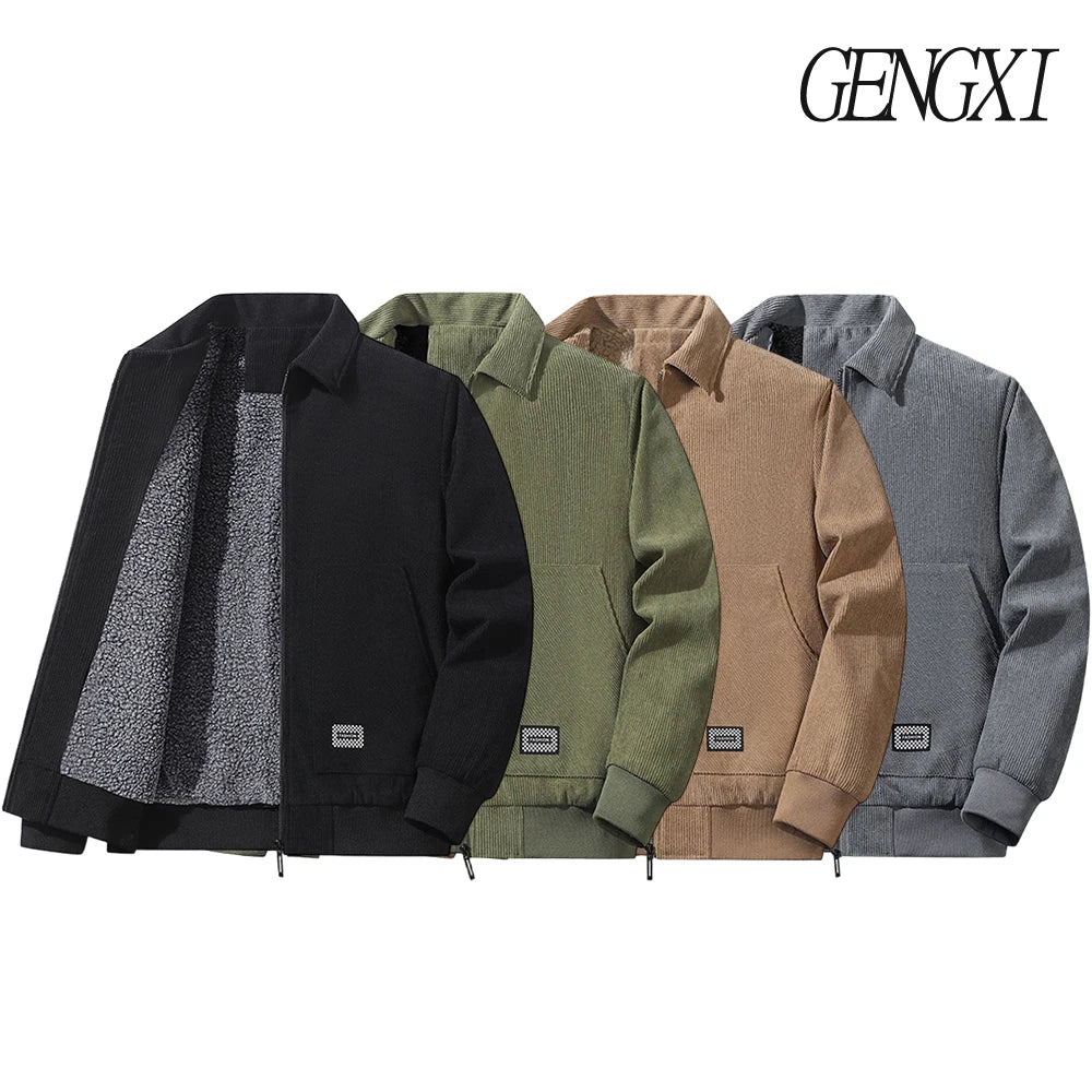 Winter New Arrival Corduroy Jacket Business Casual Windproof Thermal Fleece-Lined Thickened Collared Cotton Coat Fashionable.