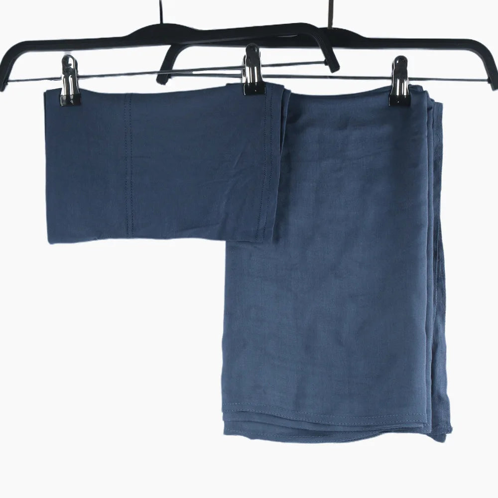 2pcs Set Modal Hijabs with Underscarf Caps Rayon Cotton Shawls for Women Plain Scarf Big Size Headscarf Islamic Turban Headband