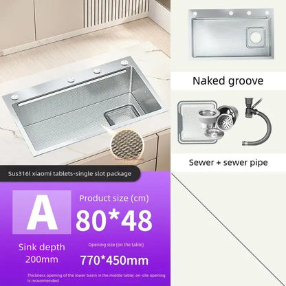 Corrosion Resistant Stainless Steel Household 316L Food Grade Kitchen Sink Large Single Slot Dish and Vegetable Wash Basin