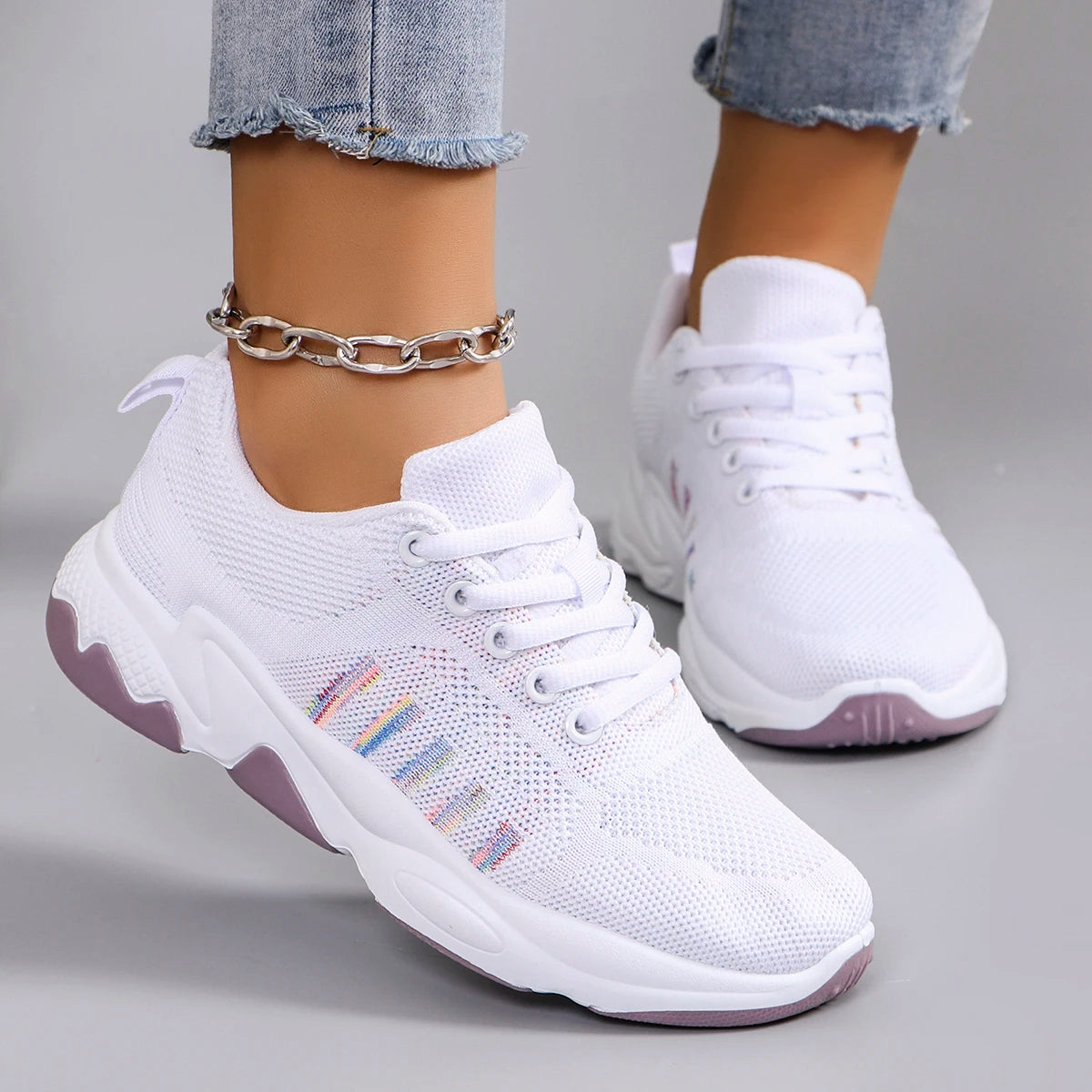 Frühling neue Damen Sportschuhe, modische, atmungsaktive, leichte, rutsch feste, verschleiß feste, lässige Sportschuhe, flache Schuhe