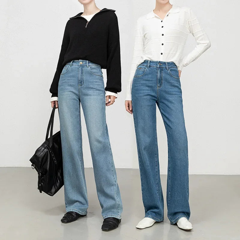 High Waist Straight Leg Jeans Women's Fashionable Denim Wide Leg Pants Slimming Narrow Version Floor-Length Autumn New Arrival.