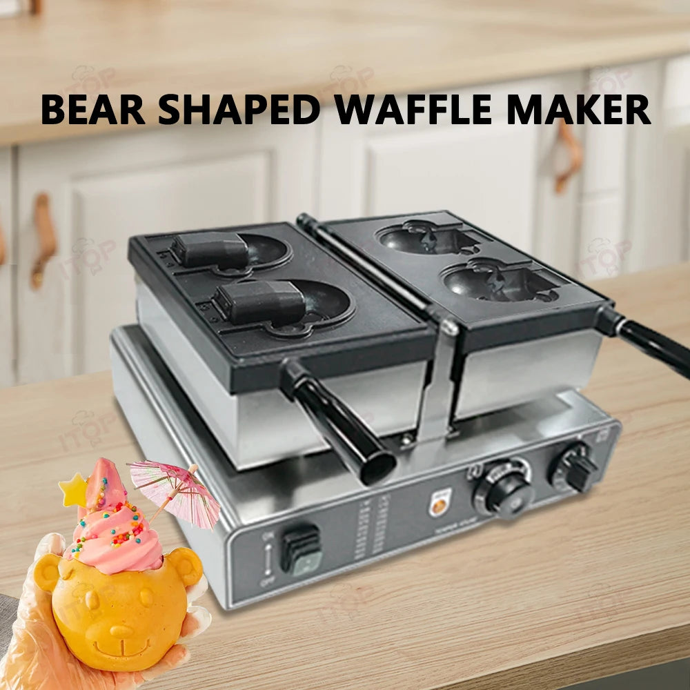 Commercial Taiyaki Bear Shaped Waffle Maker 1800W Open Mouth Bear Shape Waffle Machine Ice Cream Waffle Iron Maker.