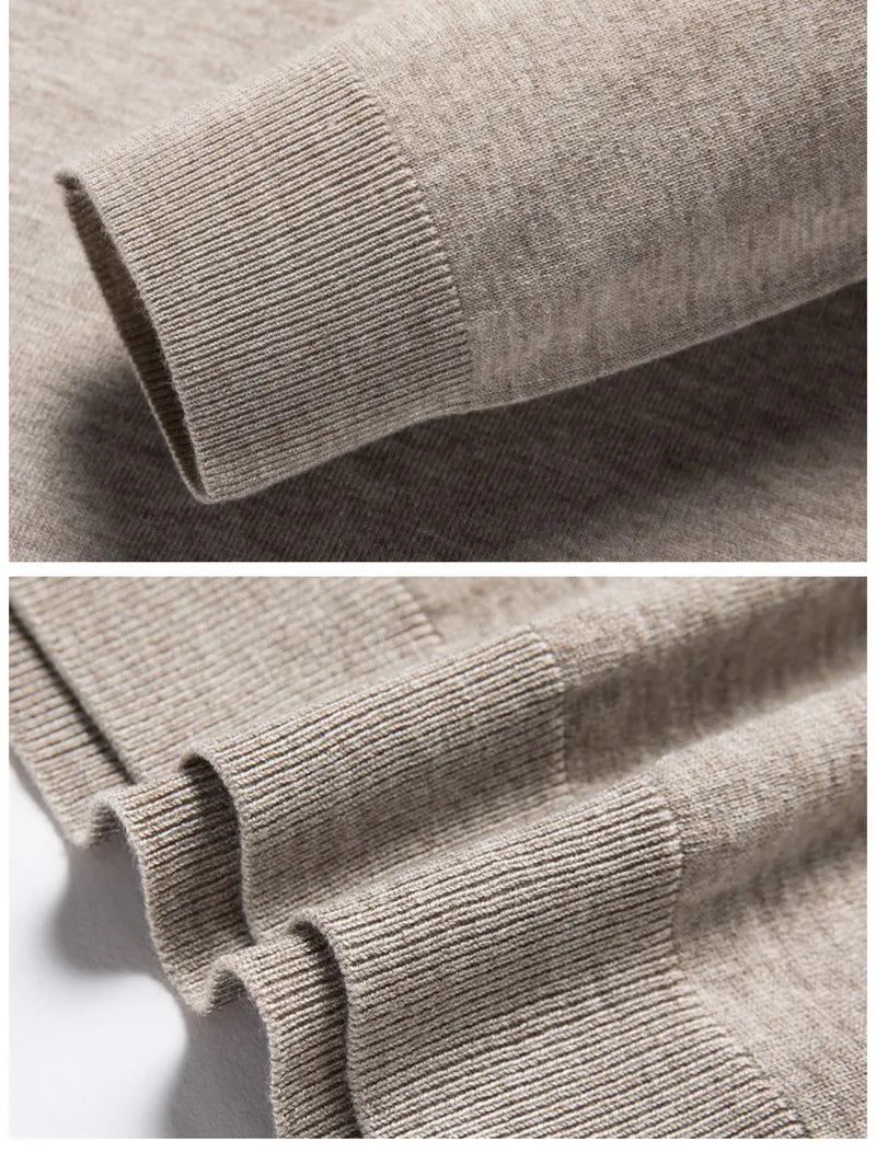 Men's Fashion Cashmere Sweater 100% Merino Wool Pullover Casual Loose POLO Knitted Bottom Shirt Jacket for Autumn Winter.