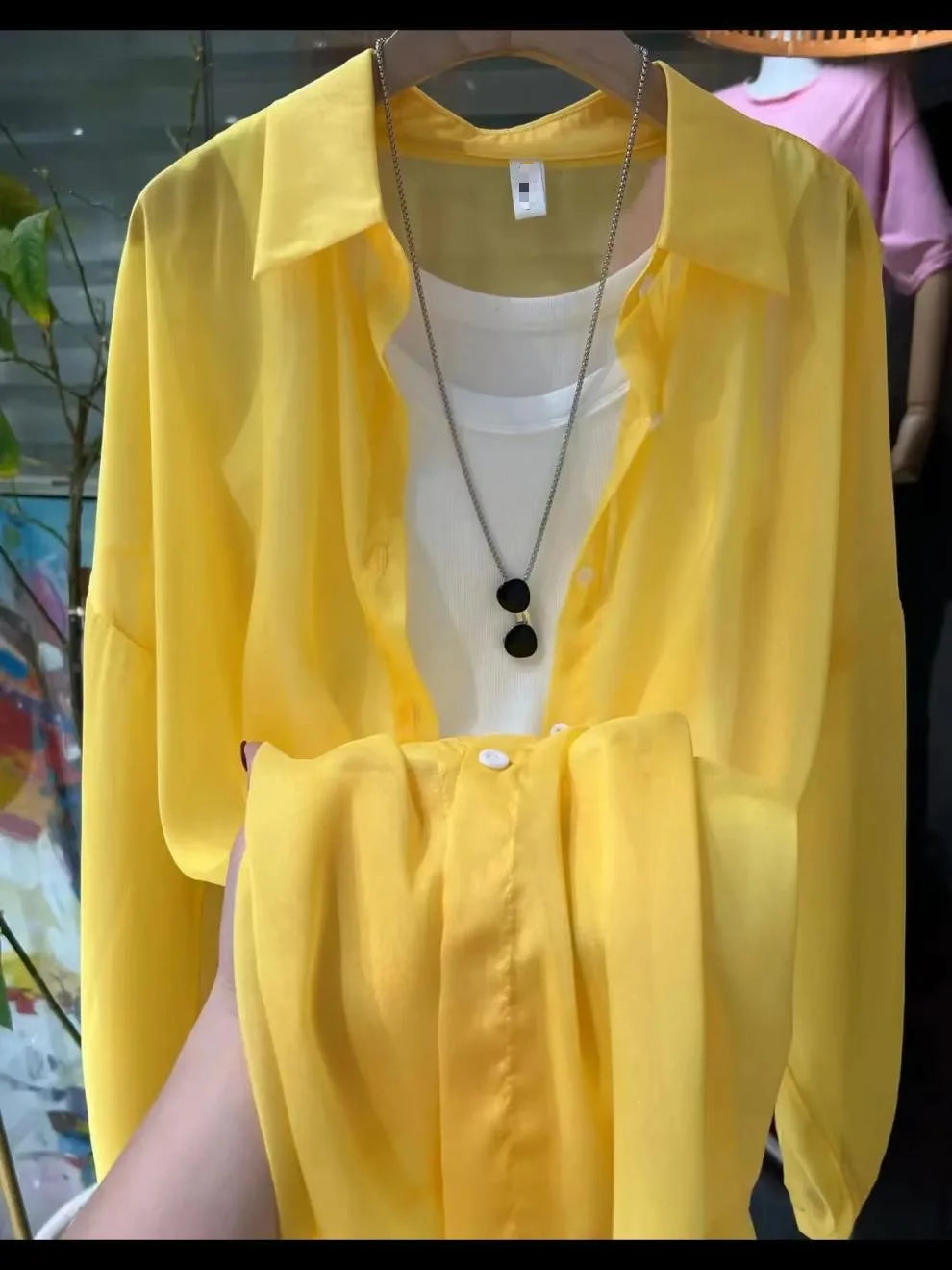 1pcs Woman Four Seasons Shirt Lady Thin Sunscreen Shirts Female Casual Long Sleeve Turn-down Collar Loose Med-Length Style Tops.