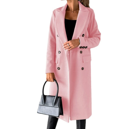 Damen-Mantel aus Wollmischung, langärmelig, zweireihig, Jacken, Mantel mit Tasche, warmer Winter-Trenchcoat, Oberbekleidung
