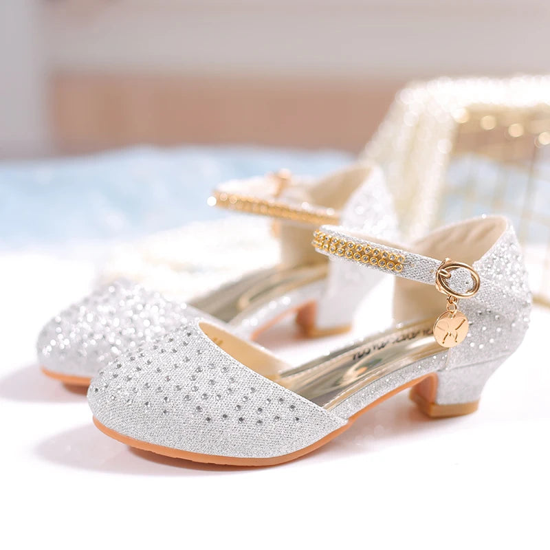 YUNICUS Spring Girls Rhinestone Shiny Princess Shoes Children'S Performance Crystal Shoes Little Girls low Heel Single Shoes.