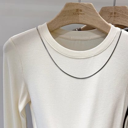 Women Trendy Chain Link Autumn Fashion Slim Fit Cropped T-shirts 2025 Long Sleeve T-shirt Solid Simple Base Layer Crop Tops.