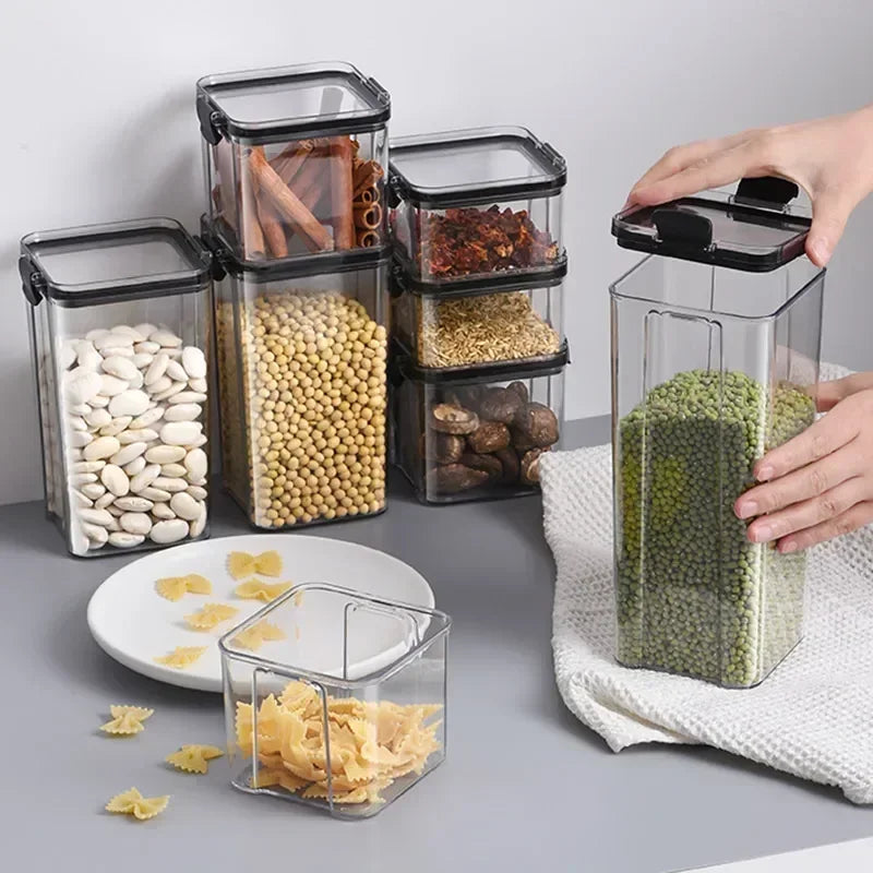 Dry Food Storage Box Food Containers Transparent Stackable Kitchen Spaghetti Noodles Sealed Tank Cans Organizers Bottles.