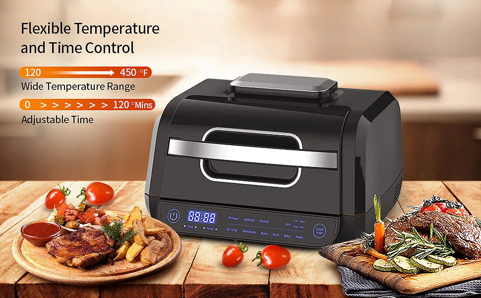 Grill Hot Air Fryer 8in1 Hot Air Fryer 6L Capacity Airfryer Electric Grill with Touch Control, Max 230°C 120-Minute Timer 1700W.