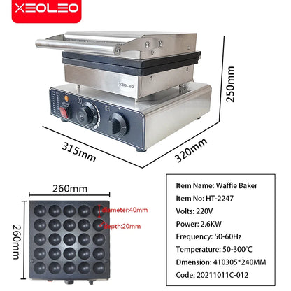 XEOLEO Electric Waffle Maker 850W Round Ball Waffle Machine 4cm Waffle Making Machines Non-stick takoyaki maker