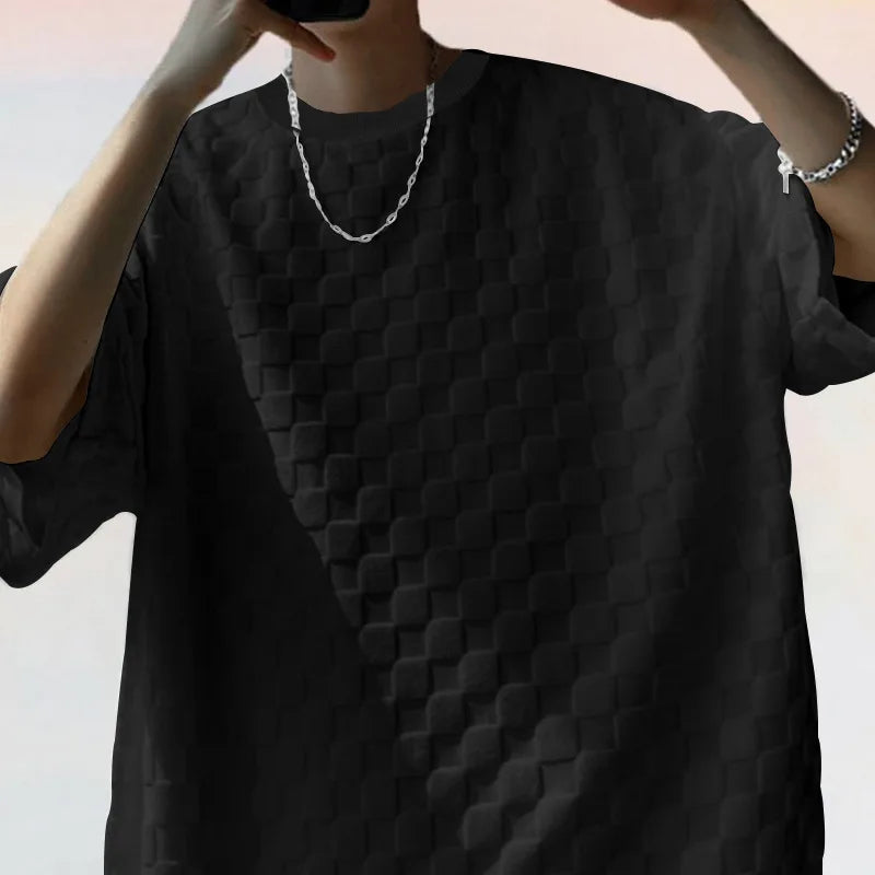 European and American Oversized Fashion Brand Men's Summer New Chessboard Plaid Loose Sports and Leisure Two-Piece Set.