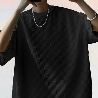 European and American Oversized Fashion Brand Men's Summer New Chessboard Plaid Loose Sports and Leisure Two-Piece Set.