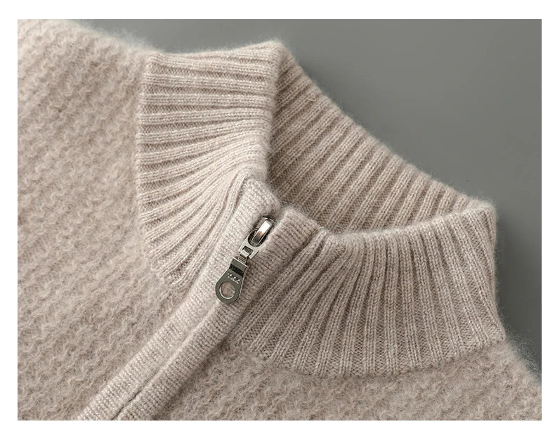 Men's 100% Merino Wool Thicken Sweater Half Zipper Mock Collar Pullover Autumn Winter Cashmere Knitwear Business Casual Clothing