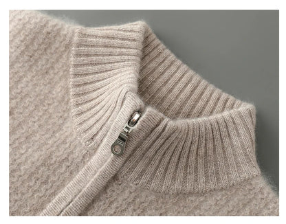 Men's 100% Merino Wool Thicken Sweater Half Zipper Mock Collar Pullover Autumn Winter Cashmere Knitwear Business Casual Clothing