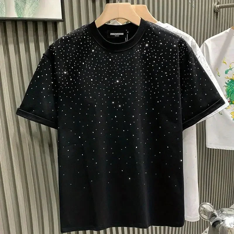 New Luxury Men's T-shirt Hot Diamond Printed Half Sleeve Fashion Round Neck Casual Summer High-end Men Tops T Shirts.