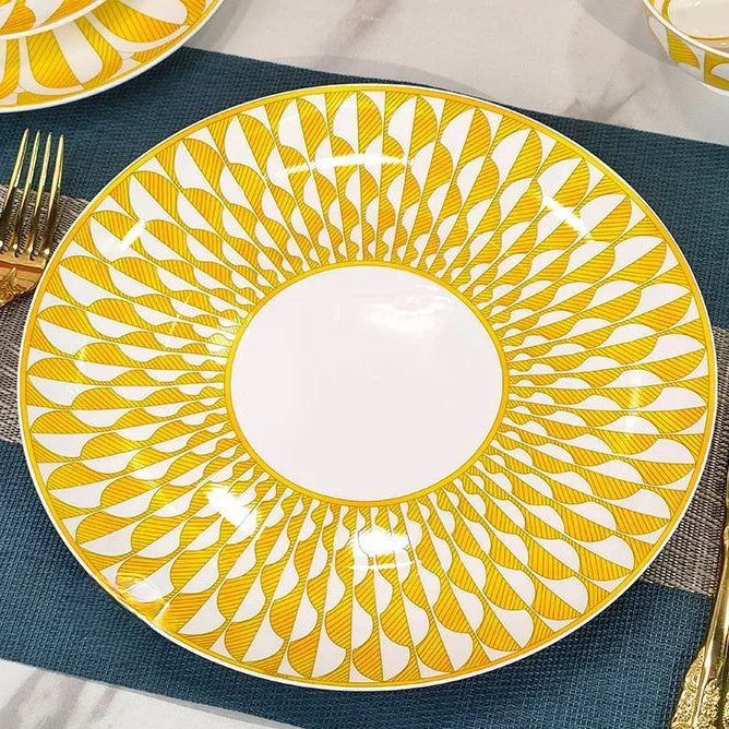 European style tableware, bone china, geometric creativity, home style steak plate dining plate, sunshine cup and plate set gift