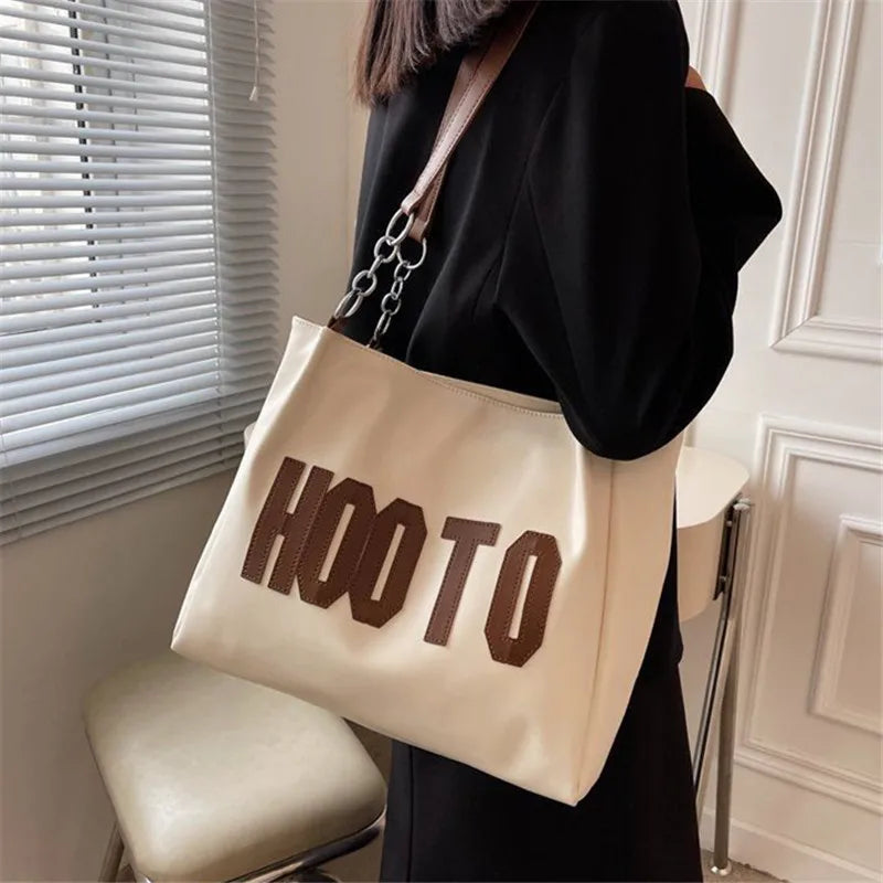 Solid Color Shoulder Bag, Trendy Letters Tote Bag, Canvas Campus Handbag for Women, Office,College,Work,Travel Hand Bags Bolsa.