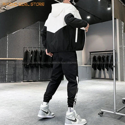 2025 Men Tracksuit Casual Joggers Hooded Sportswear Jackets And Pants 2 Piece Sets Hip Hop Running Sports Suit.