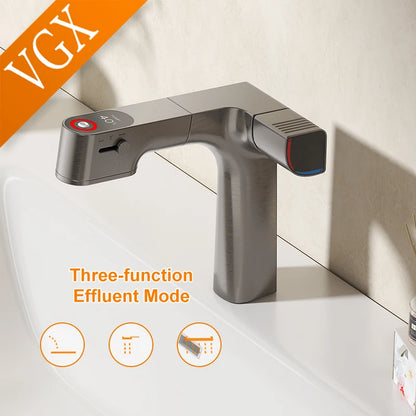VGX Purified Bathroom Faucets Pull Out Water Filter Tap White Basin Mixer Sink Faucet Gourmet LED Display Brass Tapware Crane