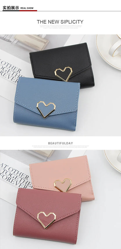 Korean version women wallet short heart-shaped three fold women's wallet multi card slot card bag zero wallet  purses for women