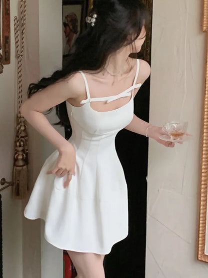 Sommer y2k Spaghetti träger Abend party Kleider solide elegante ärmellose sexy A-Linie kurzes Kleid ein Stück Vestido Mujer.