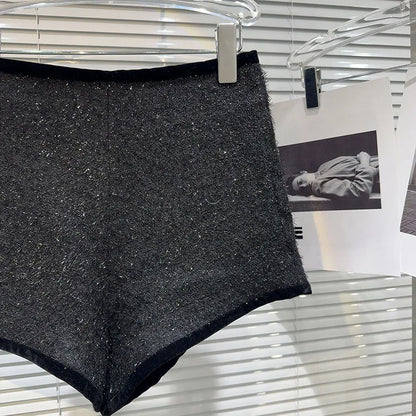 Trendy Women's Solid Color Bright Silk Woolen Shorts 2024 Autumn Fashion New Items High Waist Short Pants Female