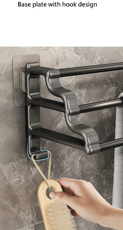 Handtuchhalter mit drei Stangen, selbstklebender, stanzfreier Handtuchhalter mit Haken, platzsparender Handtuch-Aufbewahrungsregal für Badezimmer