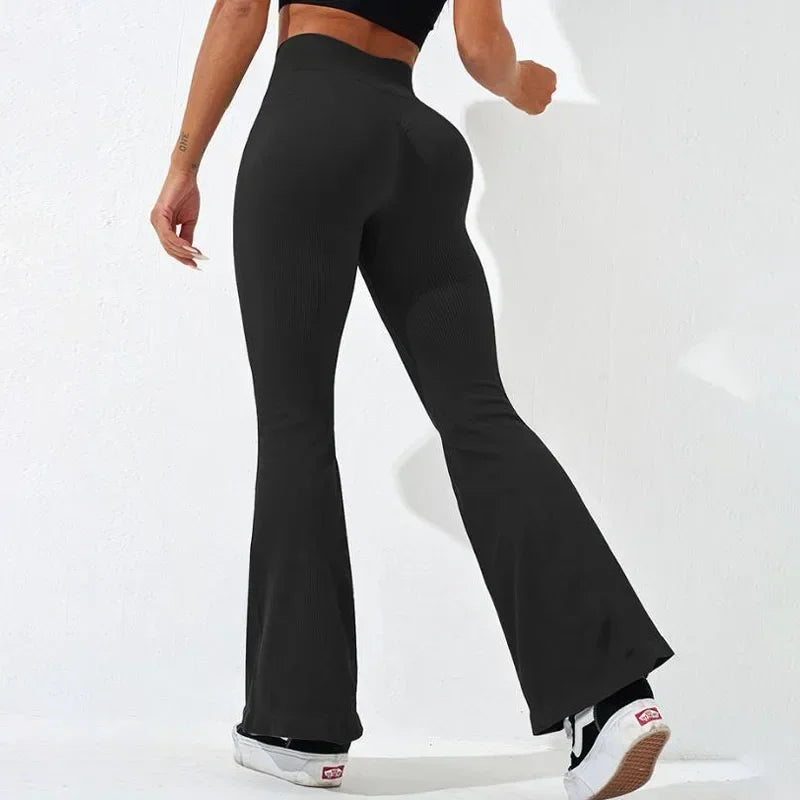 Sexy Slim Flared Pants Cross Waist Legging Women Seamless Gym Running Cycling Knit Yoga Stretch Butt Lift High Waist Pants.